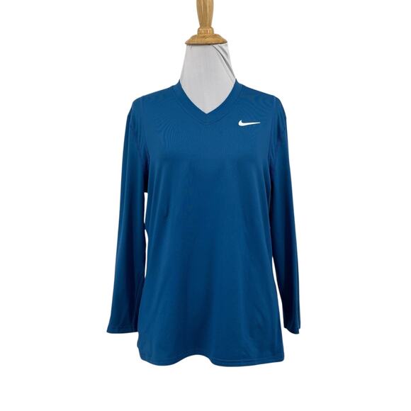 Nike Top Womens M Medium Blue Court Dri Fit UV Victory Bracelet Sleeve Tennis - Picture 1 of 10
